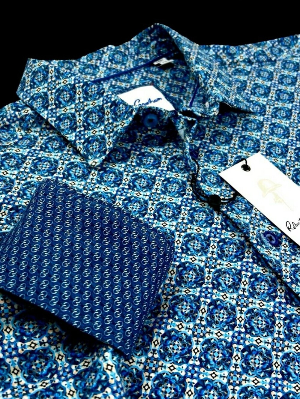 NEW Robert Graham Geometric Diamond Classic Fit 2XL Long Sleeve Stretch Shirt